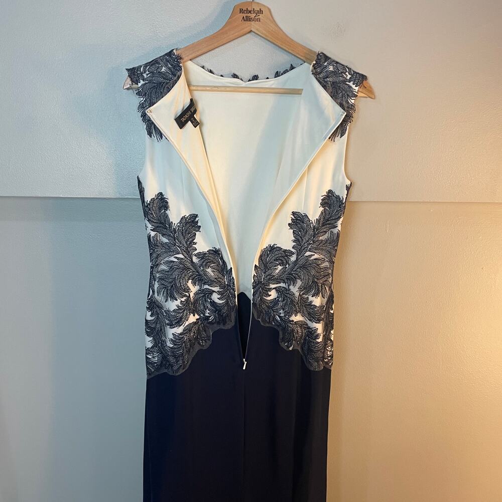 Tadashi Shoji Falcon Gown SZ 2 Long Formal Navy Dress Lace Accents MSRP $518 - Picture 5 of 15